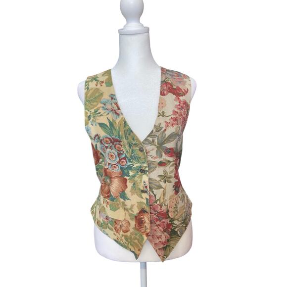 Floral Beautiful Vintage Cotton Fabric Vest, Size Small, Pre-Owned - Picture 1 of 8
